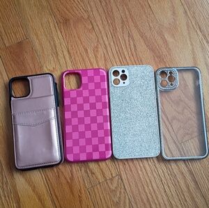 iPhone 11 Pro Max Pink Glitter Checkered Jewelled Clear Card Pocket Case Lot
